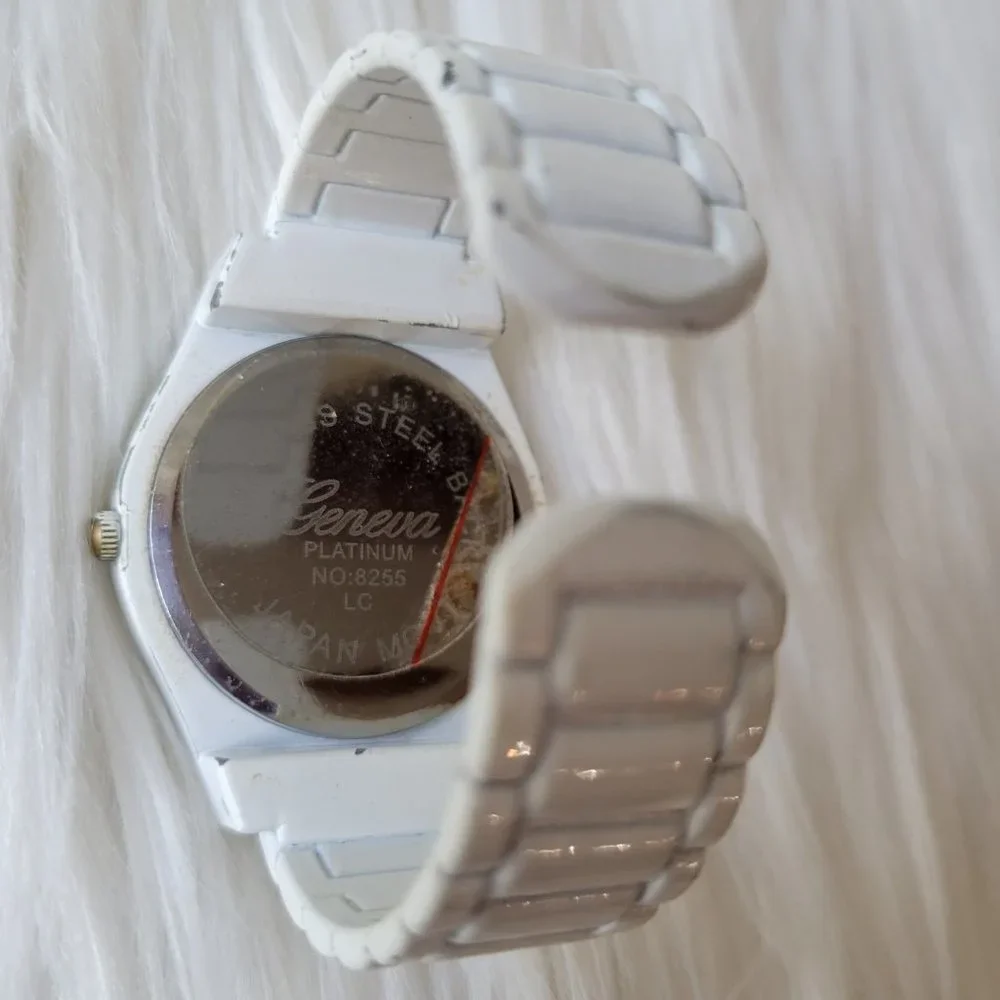 Geneva Platinum Brand White Cuff Bracelet Watch